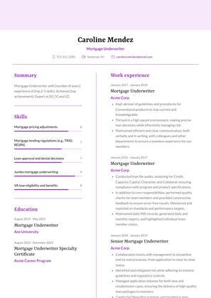 Mortgage Underwriter Resume Sample and Template