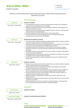 Academic Counselor Resume Sample and Template