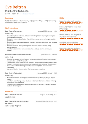 Pest Control Technician Resume Sample and Template