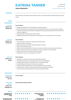 Travel Coordinator Resume Sample and Template