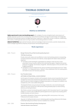 Design Director/Visual Merchandising Development Resume Sample and Template