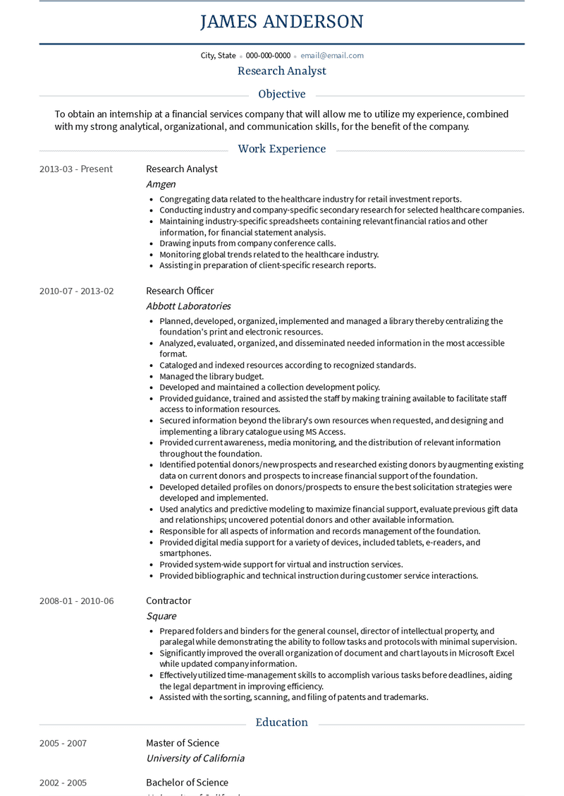 Research Analyst Resume Sample and Template