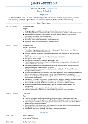 Research Analyst Resume Sample and Template
