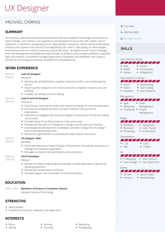 ux resume skills