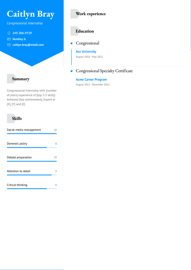 Congressional Internship Resume Sample and Template