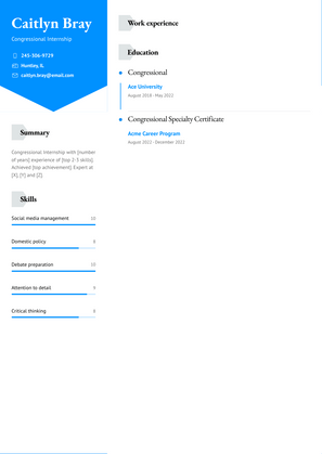 Congressional Internship Resume Sample and Template