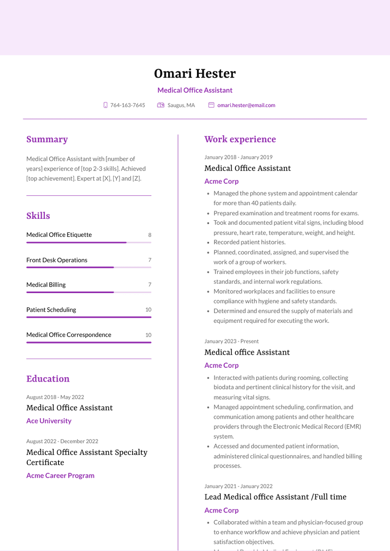 Medical Office Assistant Resume Sample and Template