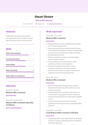 Medical Office Assistant Resume Sample and Template