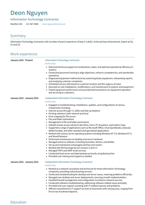 Information Technology Contractor Resume Sample and Template