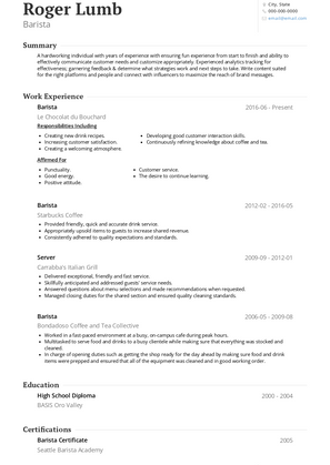 Barista Resume Sample and Template