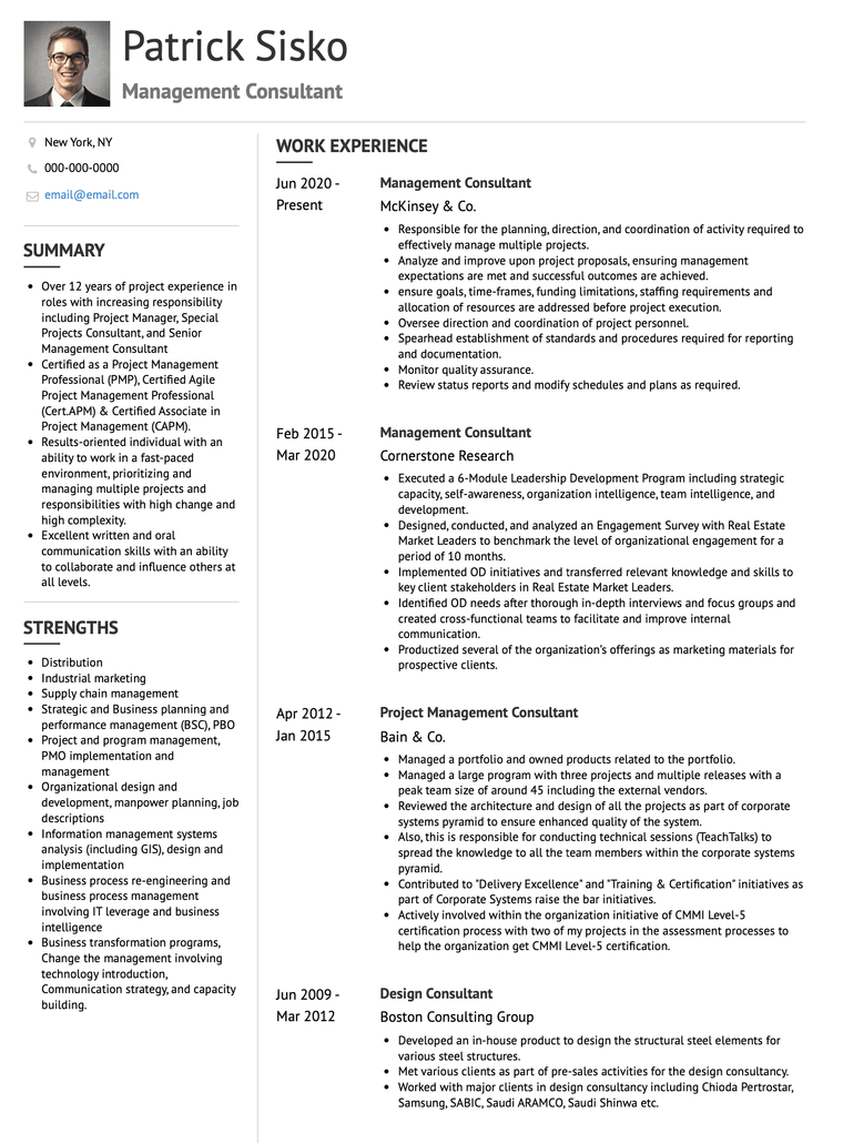 Consulting Resume: Corporate template