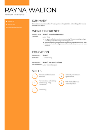 Network Internship Resume Sample and Template