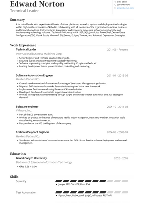 Technical Leader Resume Sample and Template