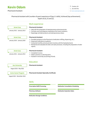 Pharmacist Assistant Resume Sample and Template