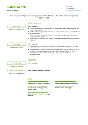 Home Inspector Resume Sample and Template