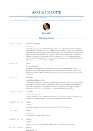 Sub Editor Cronista.Com Resume Sample and Template