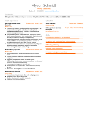 Billing Specialist Resume Sample and Template