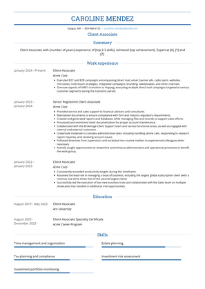 Client Associate Resume Sample and Template