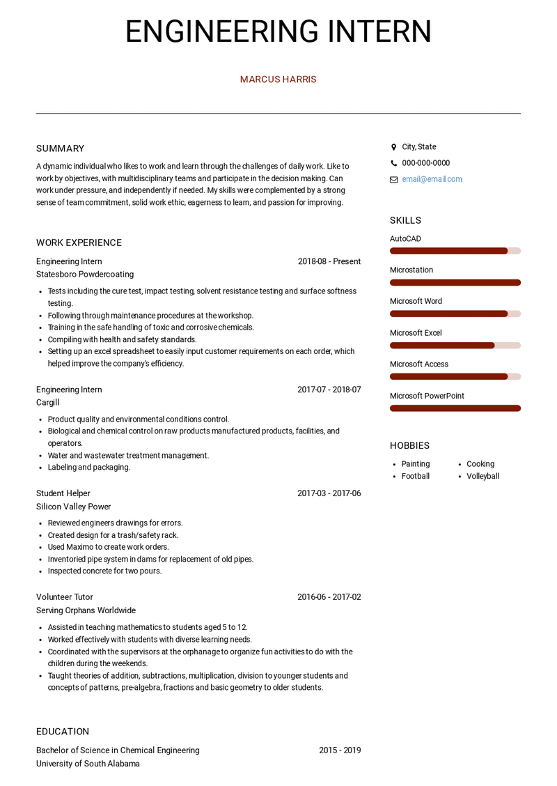 Engineering Intern Resume Sample and Template