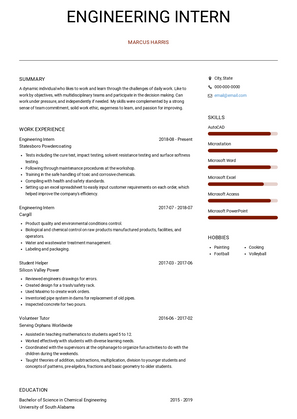 Engineering Intern Resume Sample and Template