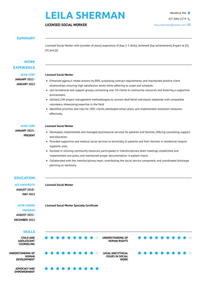 Licensed Social Worker Resume Sample and Template