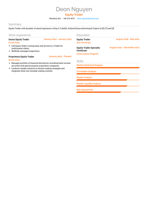 Equity Trader Resume Sample and Template