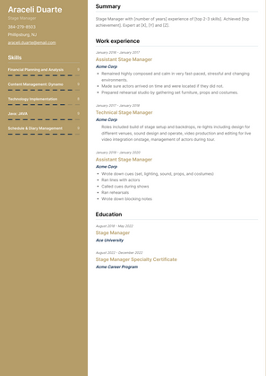 Stage Manager Resume Sample and Template