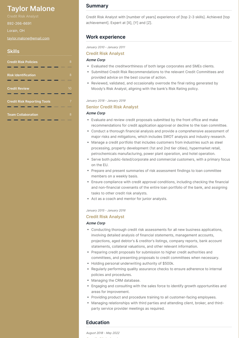 Credit Risk Analyst Resume Sample and Template