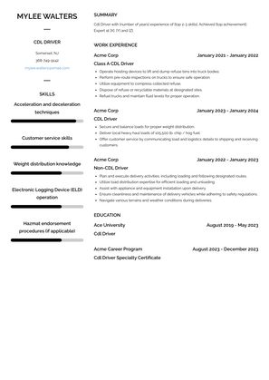 Cdl Driver Resume Sample and Template