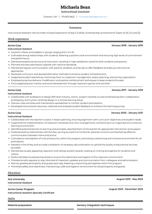 Instructional Assistant Resume Sample and Template