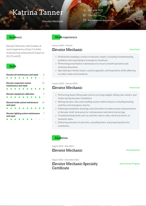 Elevator Mechanic Resume Sample and Template