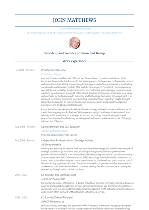 President And Founder Resume Sample and Template
