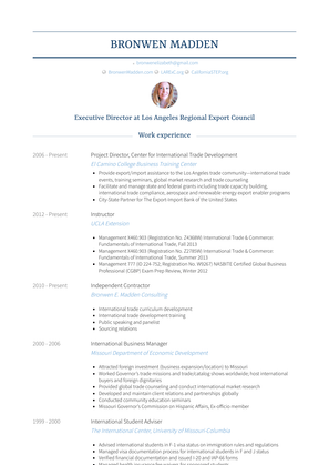 Project Director, Center For International Trade Development Resume Sample and Template