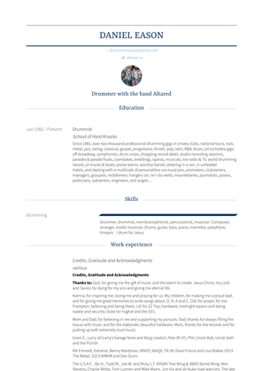 Credits, Gratitude And Acknowledgments Resume Sample and Template