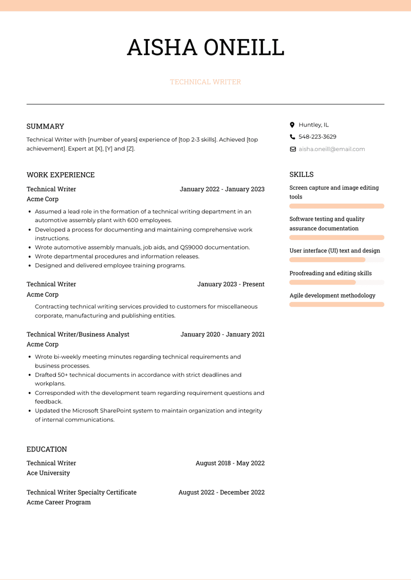 Technical Writer Resume Sample and Template