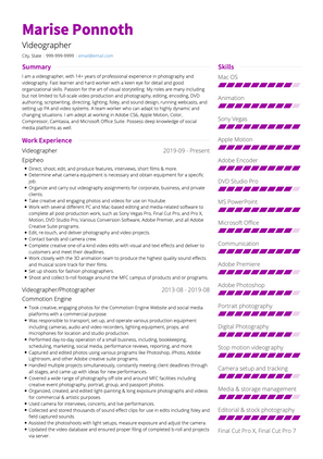 Videographer CV Example and Template