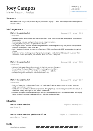 Market Research Analyst Resume Sample and Template