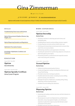 Optician Resume Sample and Template