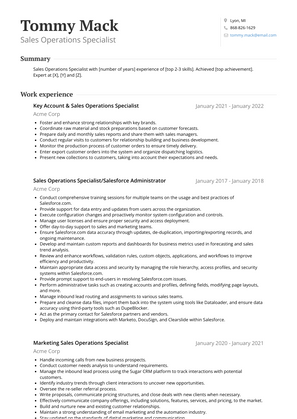 Sales Operations Specialist Resume Sample and Template