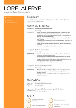 Insurance Sales Representative Resume Sample and Template