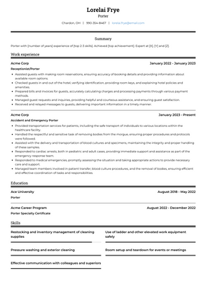 Porter Resume Sample and Template