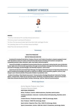 Anchor, Reporter, Producer, Actor, Talent Resume Sample and Template