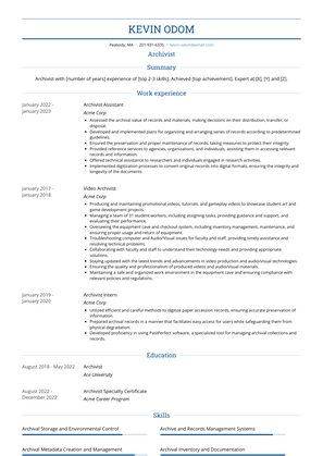 Archivist Resume Sample and Template
