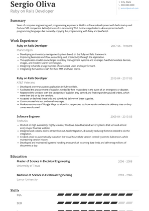 Ruby on Rails Developer Resume Sample and Template