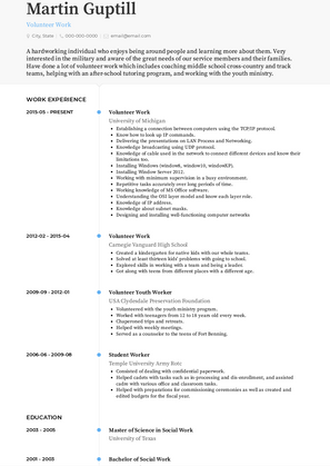 Volunteer Work Resume Sample and Template