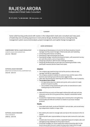 Independent Retail Sales Consultant Resume Sample and Template