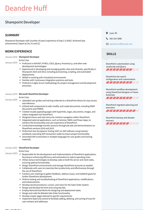Sharepoint Developer Resume Sample and Template