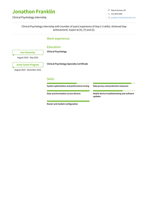 Clinical Psychology Internship Resume Sample and Template