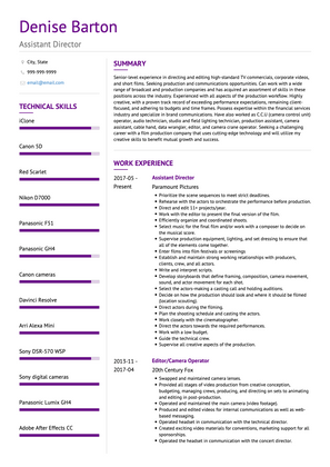Assistant Film Director CV Example and Template