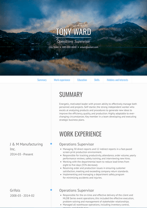 Operations Supervisor Resume Sample and Template